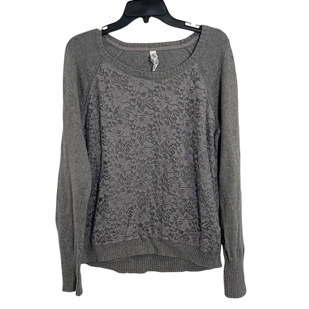 Aeropostale Womens Grey Lace Front Raglan Sleeve Sweater Size‎ Extra Large